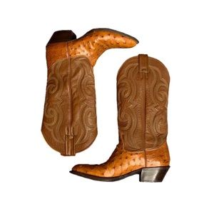 Nocona Women’s Brown Full Quill Ostrich round toe leather boots